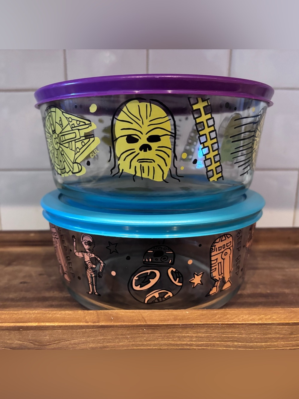 Star Wars Glass Storage Bowls with Colorful Lids